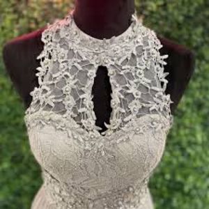 Hi low lace prom dress with open back